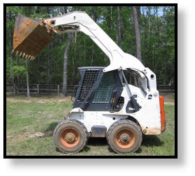 Skid steer loader with lift arms suspended